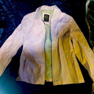 Genuine light pink leather jacket light wear see pix for reference.